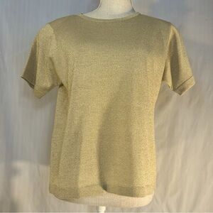 Vintage Christina Hope Top Gold Glitter Metallic Short Sleeves Round Neck S👍